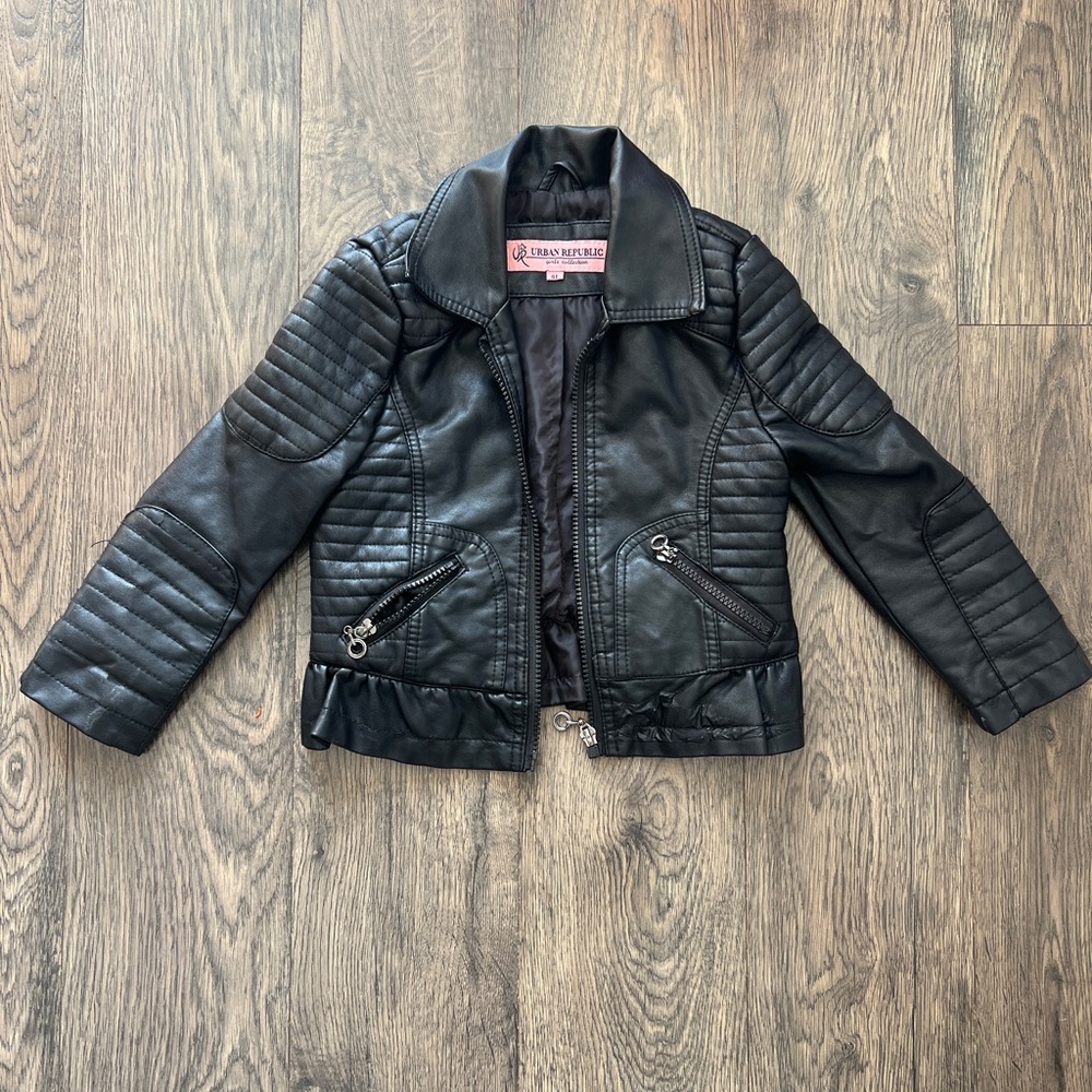 Urban Republic Black Quilted Faux Leather Kids Moto Jacket